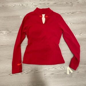 OGL Mandarin Collar Frog Button Brami Top Limited Edition Red Size L NWT